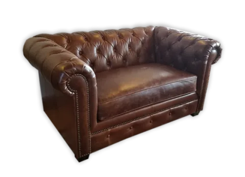 Sofa-2 — Sofa in leather, with tufted detailing and a hardwood frame