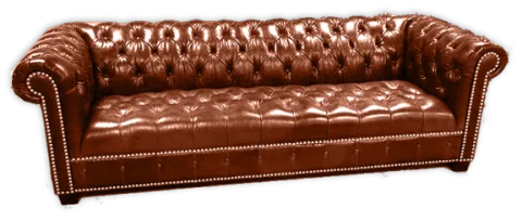 Sofa-5 — Sofa in leather, with tufted detailing and a hardwood frame