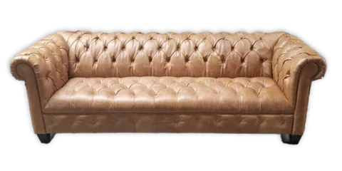 Sofa-10 — Sofa in leather, with tufted detailing and a hardwood frame