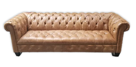 Sofa-10 — Sofa in leather, with tufted detailing and a hardwood frame