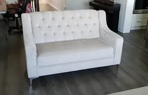 Sofa-14 — Sofa in fabric, with tufted detailing and a hardwood frame