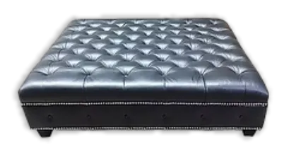 Ottoman-1 — Ottoman in leather, with tufted detailing and a hardwood frame