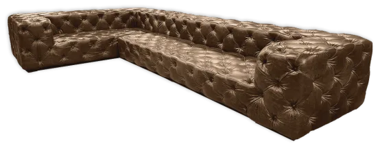 Sectional-12 — Sectional in leather, with tufted detailing and a hardwood frame