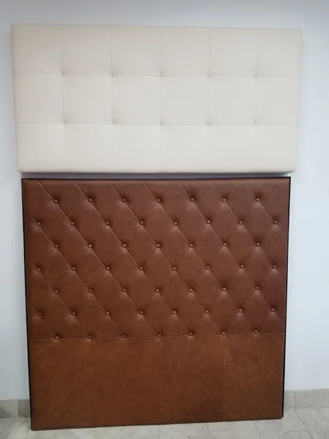 Headboard-1 — Headboard in leather, with tufted detailing and a hardwood frame